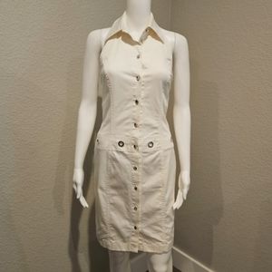 ESCADA cream halter grommet dress.